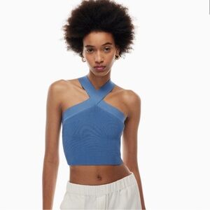 Aritzia Babaton Criss Cross Knit Halter Top Cropped